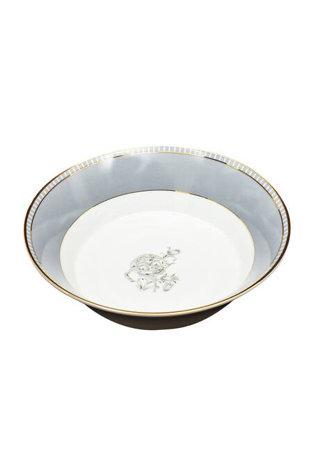Ichkan_Grey Porcelain Floral, Striped Iris And Work Dinnerware Set_at_Aza_Fashions