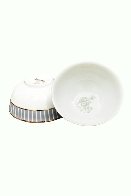 Buy_Ichkan_Grey Porcelain Floral, Striped Iris And Work Dinnerware Set