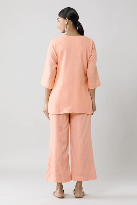Samyukta Singhania Pintucked Solid Top & Pant Co-ord Set 
