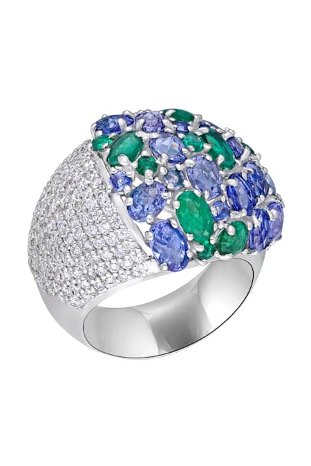 KAJ Fine Jewellery Blue Tanzanite 18kt White Gold Azure Domed Cluster Ring 