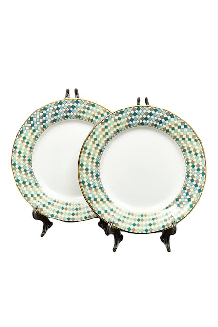 Buy_Ichkan_Blue Porcelain Christolite Pattern 21 Pcs Dinner Set_Online_at_Aza_Fashions