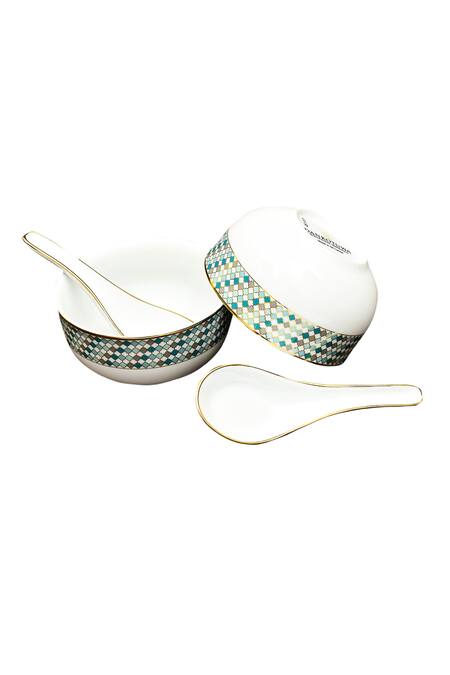 Shop_Ichkan_Blue Porcelain Christolite Pattern 21 Pcs Dinner Set_Online_at_Aza_Fashions