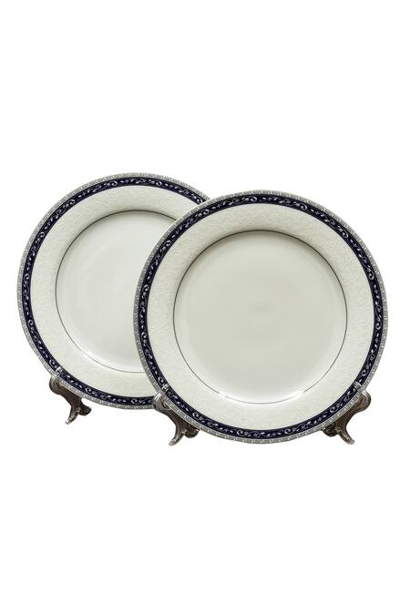 Ichkan_Blue Porcelain Dinole Pattern 21 Pcs Dinner Set_at_Aza_Fashions