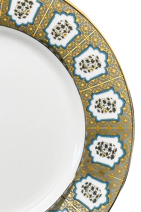 Shop_Ichkan_Blue Porcelain Floral, Geometric Chinar And Work Dinnerware Set_Online_at_Aza_Fashions
