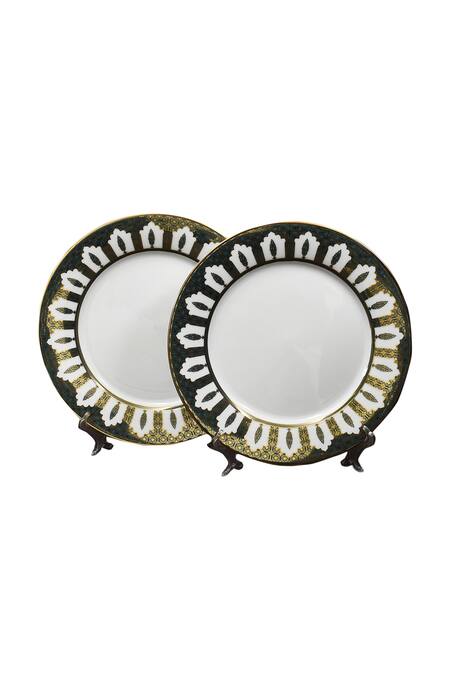 Ichkan_Blue Porcelain Floral, Geometric Chinar And Work Dinnerware Set_at_Aza_Fashions