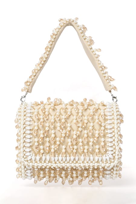 House of Webhin Pearls Embellished Flap Bag With Handle 