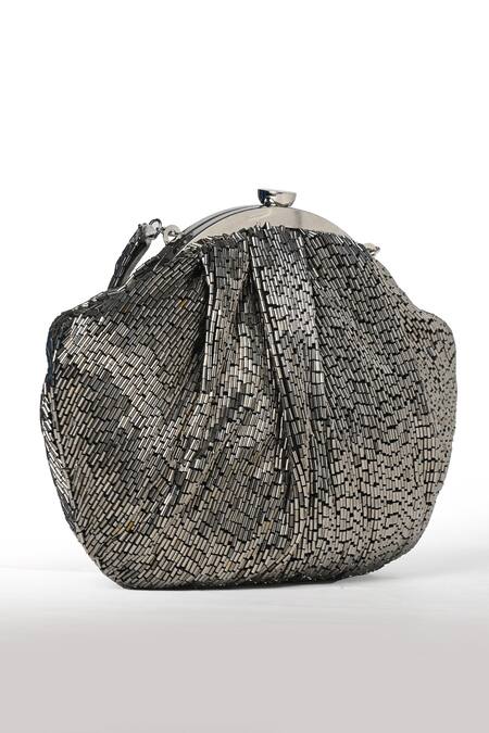 House Of Webhin Black Beads Embellished Batua Bag Wiith Handle Online at Aza Fashions House Of Webhin_Black Beads Embellished Batua Bag Wiith Handle _Online_at_Aza_Fashions