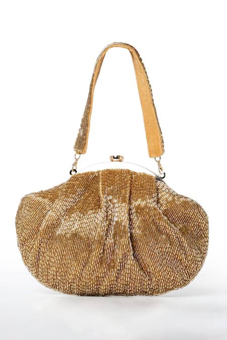 Shop House Of Webhin Gold Embroidery Embellished Batua Bag Wiith Short Handle at Aza Fashions Shop_House Of Webhin_Gold Embroidery Embellished Batua Bag Wiith Short Handle _at_Aza_Fashions