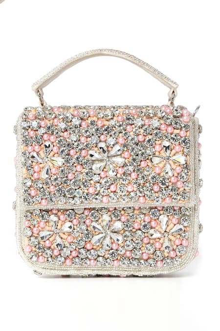 Shop_House Of Webhin_Off White Sequins, Stones Mini Studded Party Bag _at_Aza_Fashions