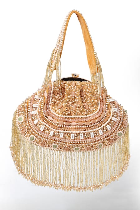 Shop House Of Webhin Gold Stones, Zari Embellished Batua Bag at Aza Fashions Shop_House Of Webhin_Gold Stones, Zari Embellished Batua Bag _at_Aza_Fashions