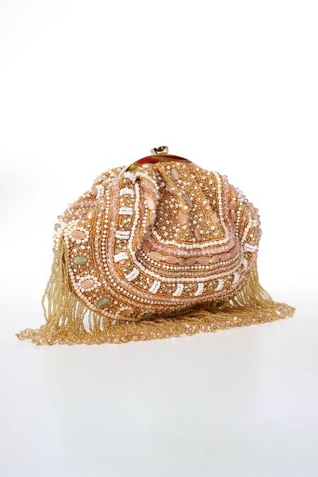 House Of Webhin Gold Stones, Zari Embellished Batua Bag Online at Aza Fashions House Of Webhin_Gold Stones, Zari Embellished Batua Bag _Online_at_Aza_Fashions