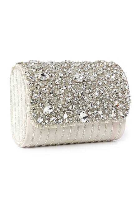 House Of Webhin White Studs Embellished Flap Clutch Bag Online at Aza Fashions House Of Webhin_White Studs Embellished Flap Clutch Bag _Online_at_Aza_Fashions