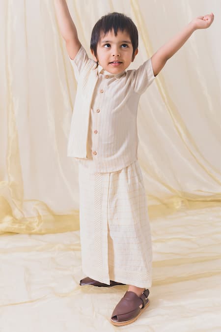 Tiber Taber Happy Hero Stripe Woven Shirt With Mundu 