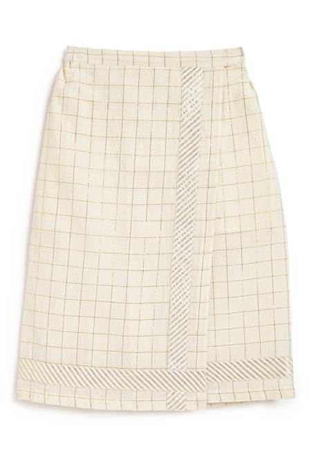 Buy_Tiber Taber_Cream Cotton, Lurex Happy Hero Stripe Woven Shirt With Mundu 