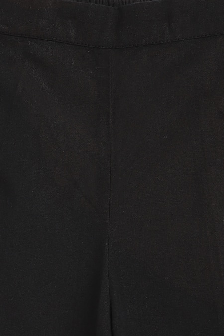 Tiber Taber_Black Cotton Zari Gold Striped Kurta Set _Online_at_Aza_Fashions