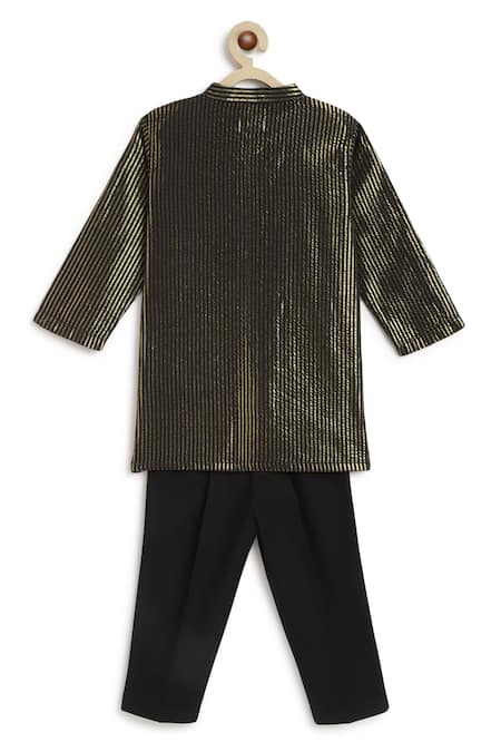 Buy_Tiber Taber_Black Cotton Zari Gold Striped Kurta Set _Online_at_Aza_Fashions