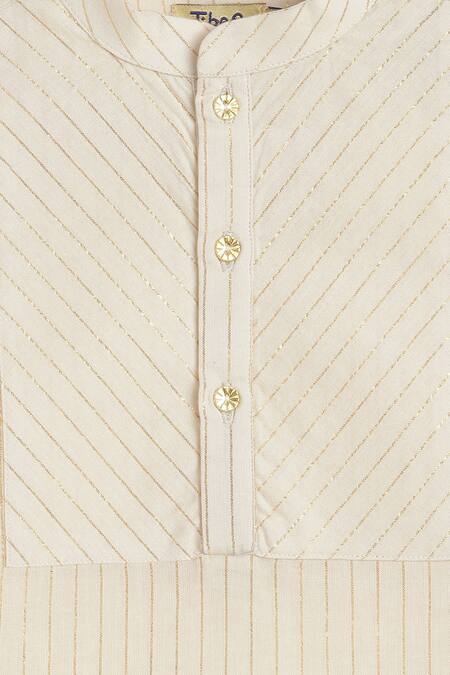 Tiber Taber_Cream Cotton, Lurex Zari Striped Woven Kurta With Dhoti Pant _Online_at_Aza_Fashions