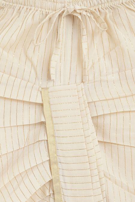 Buy_Tiber Taber_Cream Cotton, Lurex Zari Striped Woven Kurta With Dhoti Pant _Online_at_Aza_Fashions