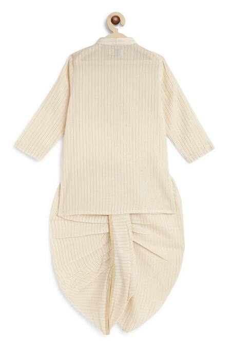 Shop_Tiber Taber_Cream Cotton, Lurex Zari Striped Woven Kurta With Dhoti Pant _Online_at_Aza_Fashions