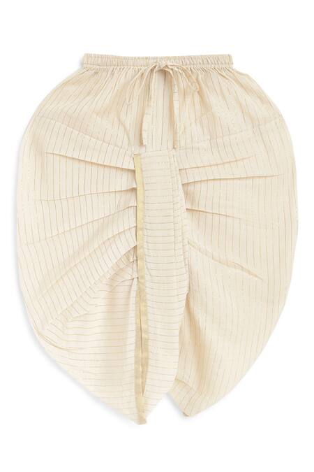 Buy_Tiber Taber_Cream Cotton, Lurex Zari Striped Woven Kurta With Dhoti Pant 