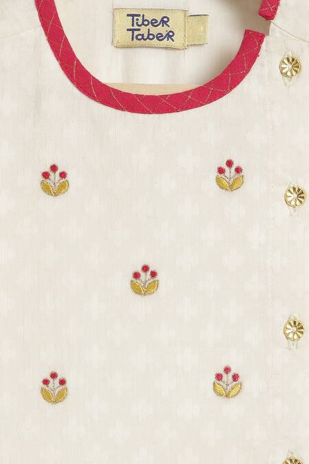 Tiber Taber_Pink Cotton Embroidery Fleur Self Design And Kurta With Dhoti Pant _Online_at_Aza_Fashions