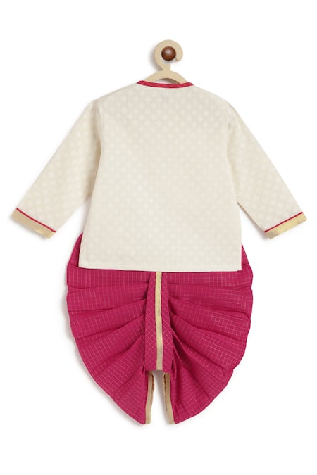 Buy_Tiber Taber_Pink Cotton Embroidery Fleur Self Design And Kurta With Dhoti Pant _Online_at_Aza_Fashions