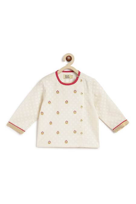 Shop_Tiber Taber_Pink Cotton Embroidery Fleur Self Design And Kurta With Dhoti Pant _Online_at_Aza_Fashions