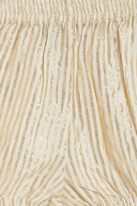 Tiber Taber Cream Cotton, Lurex Shimmery Striped Dress With Bloomer Online at Aza Fashions Tiber Taber_Cream Cotton, Lurex Shimmery Striped Dress With Bloomer _Online_at_Aza_Fashions