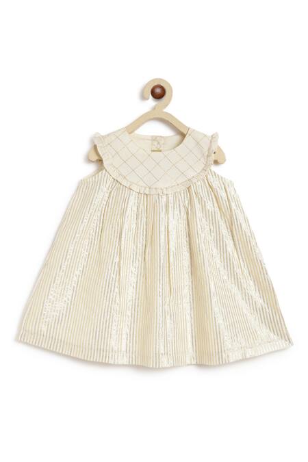 Buy Tiber Taber Cream Cotton, Lurex Shimmery Striped Dress With Bloomer Online at Aza Fashions Buy_Tiber Taber_Cream Cotton, Lurex Shimmery Striped Dress With Bloomer _Online_at_Aza_Fashions