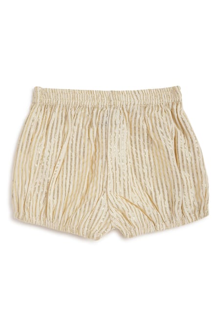 Buy Tiber Taber Cream Cotton, Lurex Shimmery Striped Dress With Bloomer Buy_Tiber Taber_Cream Cotton, Lurex Shimmery Striped Dress With Bloomer