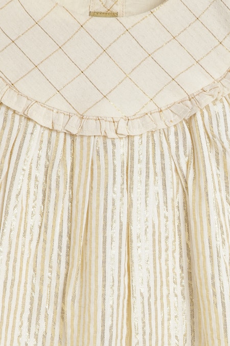 Shop Tiber Taber Cream Cotton, Lurex Shimmery Striped Dress With Bloomer Shop_Tiber Taber_Cream Cotton, Lurex Shimmery Striped Dress With Bloomer