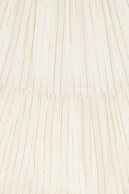 Tiber Taber_Cream Cotton, Lurex Tassels, Embroidery Shimmery Striped Kurta Palazzo Set _Online_at_Aza_Fashions