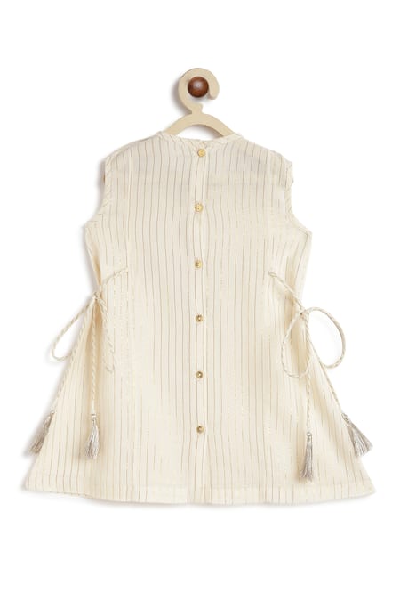 Shop_Tiber Taber_Cream Cotton, Lurex Tassels, Embroidery Shimmery Striped Kurta Palazzo Set _Online_at_Aza_Fashions