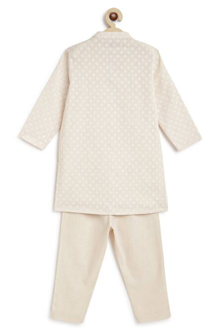Buy_Tiber Taber_Cream Cotton, Lurex Fleur Self Design Kurta Set _Online_at_Aza_Fashions