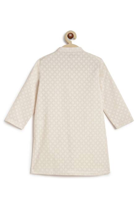 Tiber Taber_Cream Cotton, Lurex Fleur Self Design Kurta Set _at_Aza_Fashions