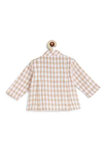 Shop_Tiber Taber_Beige Cotton Woven Checkered Pattern Jhabla Set _Online_at_Aza_Fashions
