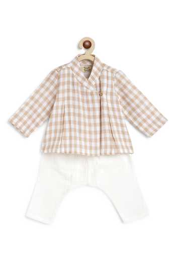 Buy_Tiber Taber_Beige Cotton Woven Checkered Pattern Jhabla Set 