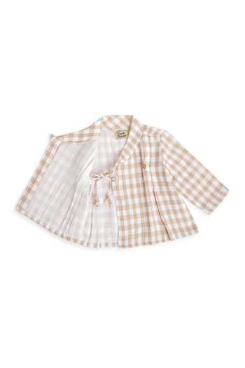 Shop_Tiber Taber_Beige Cotton Woven Checkered Pattern Jhabla Set 
