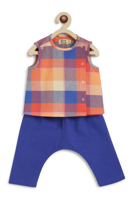 Tiber Taber Multi Color Cotton Colorblock Checkered Woven Jhabla Set Online at Aza Fashions Tiber Taber_Multi Color Cotton Colorblock Checkered Woven Jhabla Set _Online_at_Aza_Fashions