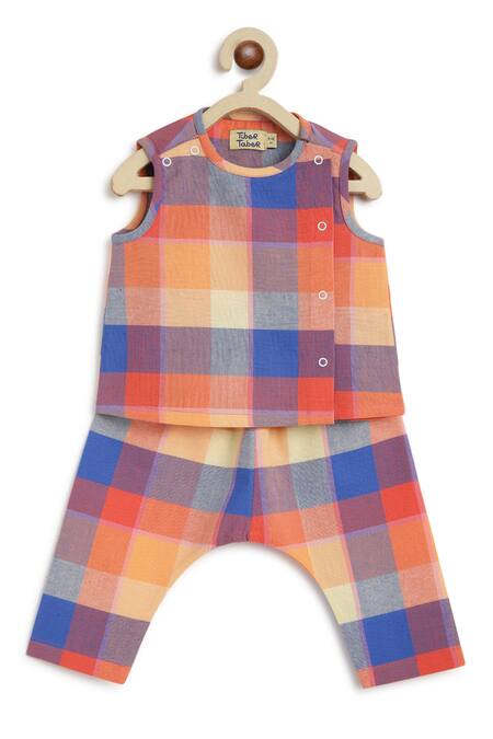Buy Tiber Taber Multi Color Cotton Colorblock Checkered Woven Jhabla Set Online at Aza Fashions Buy_Tiber Taber_Multi Color Cotton Colorblock Checkered Woven Jhabla Set _Online_at_Aza_Fashions