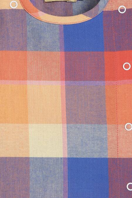 Tiber Taber Multi Color Cotton Colorblock Checkered Woven Jhabla Set at Aza Fashions Tiber Taber_Multi Color Cotton Colorblock Checkered Woven Jhabla Set _at_Aza_Fashions