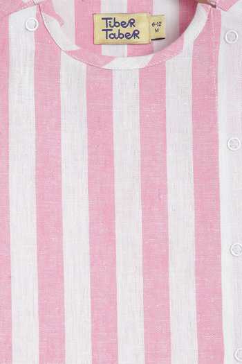 Buy_Tiber Taber_Pink Cotton Little Champ Striped Woven Jhabla Set _Online_at_Aza_Fashions