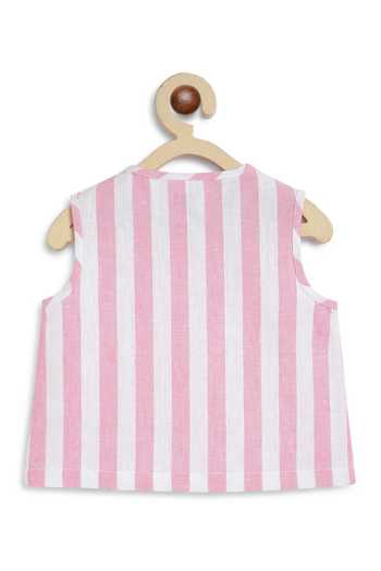 Buy_Tiber Taber_Pink Cotton Little Champ Striped Woven Jhabla Set 