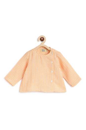 Shop_Tiber Taber_Orange Cotton Checkered Woven Jhabla Set 