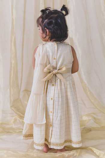 Shop Tiber Taber Cream Cotton, Shimmery Striped Checkered Pattu Pavdai Anarkali With Dupatta at Aza Fashions Shop_Tiber Taber_Cream Cotton, Shimmery Striped Checkered Pattu Pavdai Anarkali With Dupatta _at_Aza_Fashions