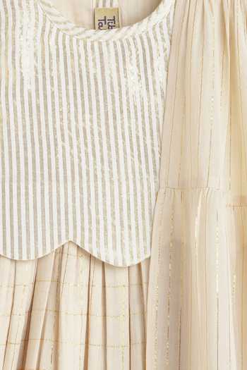 Tiber Taber Cream Cotton, Shimmery Striped Checkered Pattu Pavdai Anarkali With Dupatta Online at Aza Fashions Tiber Taber_Cream Cotton, Shimmery Striped Checkered Pattu Pavdai Anarkali With Dupatta _Online_at_Aza_Fashions