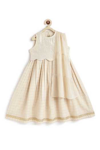 Buy Tiber Taber Cream Cotton, Shimmery Striped Checkered Pattu Pavdai Anarkali With Dupatta Online at Aza Fashions Buy_Tiber Taber_Cream Cotton, Shimmery Striped Checkered Pattu Pavdai Anarkali With Dupatta _Online_at_Aza_Fashions