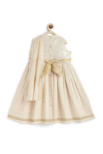 Shop Tiber Taber Cream Cotton, Shimmery Striped Checkered Pattu Pavdai Anarkali With Dupatta Online at Aza Fashions Shop_Tiber Taber_Cream Cotton, Shimmery Striped Checkered Pattu Pavdai Anarkali With Dupatta _Online_at_Aza_Fashions