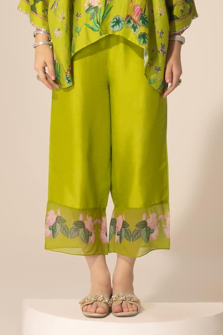 Shop SAKSHI GIRRI Green V-, Round Botanical Printed Kaftan And Pant Set Online at Aza Fashions Shop_SAKSHI GIRRI_Green V-, Round Botanical Printed Kaftan And Pant Set_Online_at_Aza_Fashions