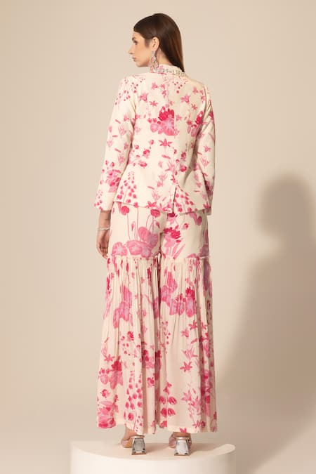 Shop SAKSHI GIRRI Ivory Crepe Sequins, Beads, Stones Botanical Print Blazer And Sharara Set at Aza Fashions Shop_SAKSHI GIRRI_Ivory Crepe Sequins, Beads, Stones Botanical Print Blazer And Sharara Set_at_Aza_Fashions